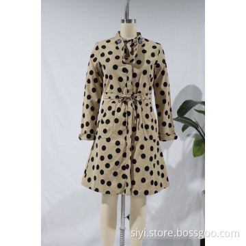 Women Vintage Polka Dots Printing Breasted Buttons Skirts
